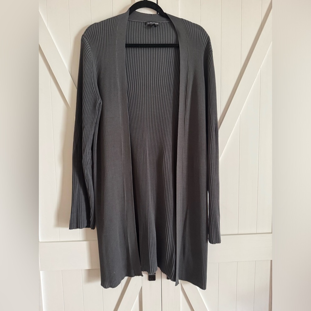 Eileen Fisher Charcoal Ribbed Open Cardigan